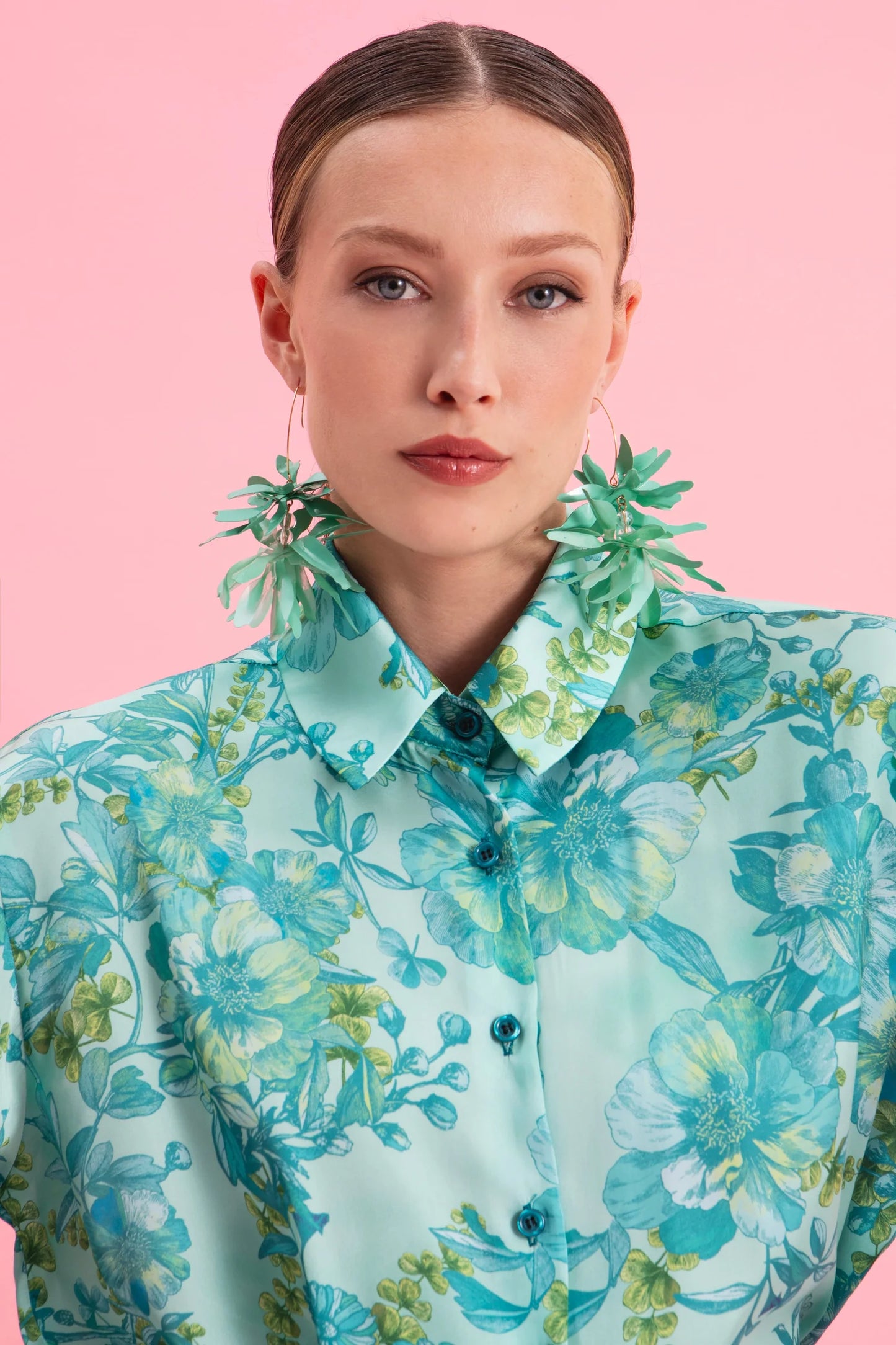 EVELEYA BOTANICAL BREEZE SATIN SHIRT