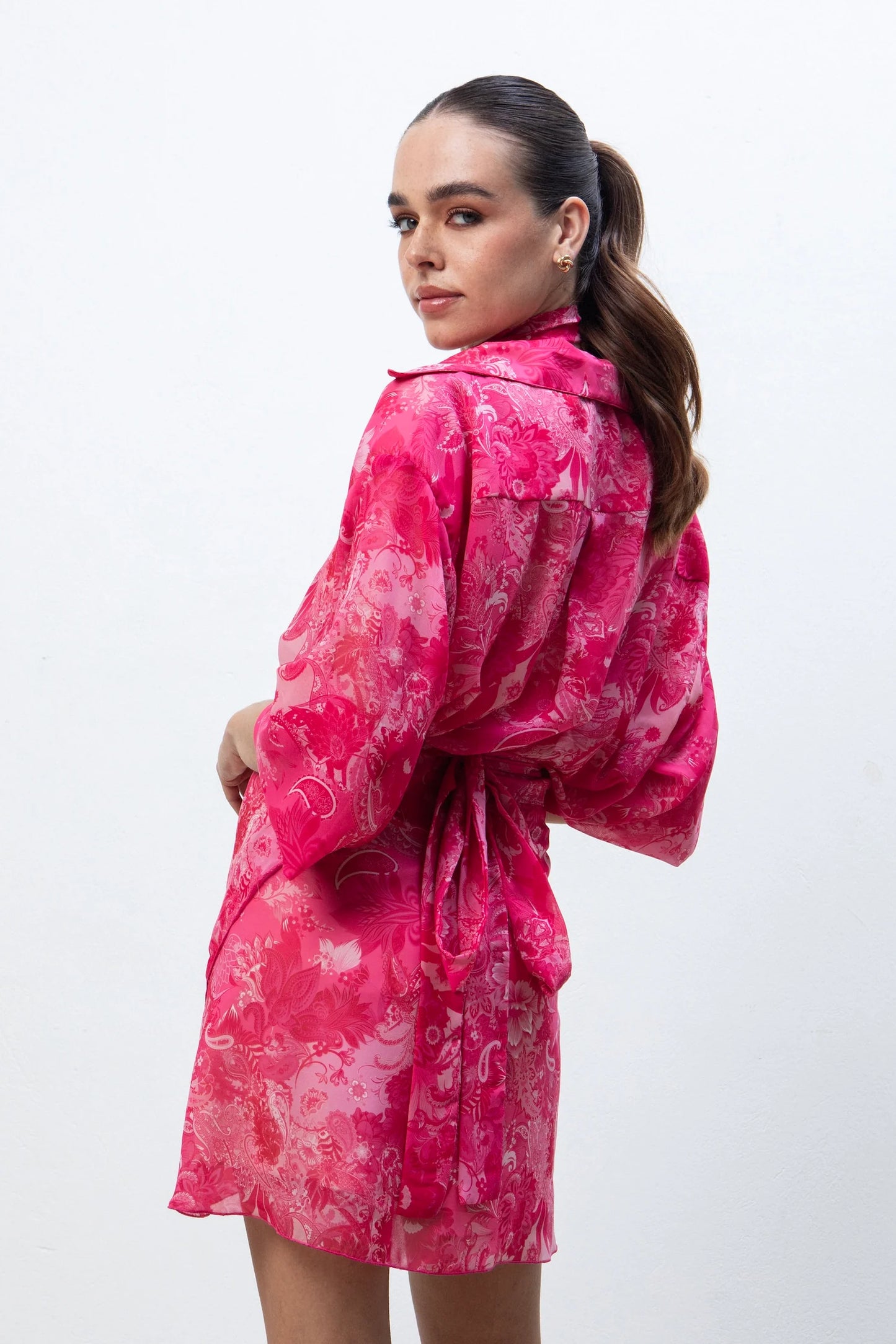 EVELEYA FUCHSIA PAISLEY MINI WRAP SKIRT