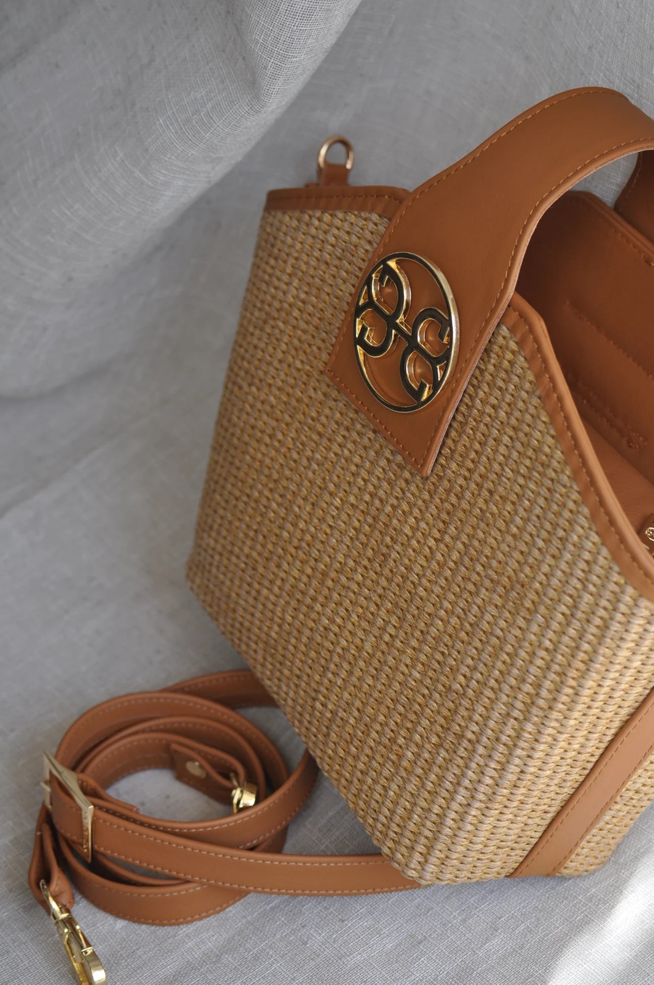 BONENDIS EVELYN RAFFIA HANDBAG TABAC