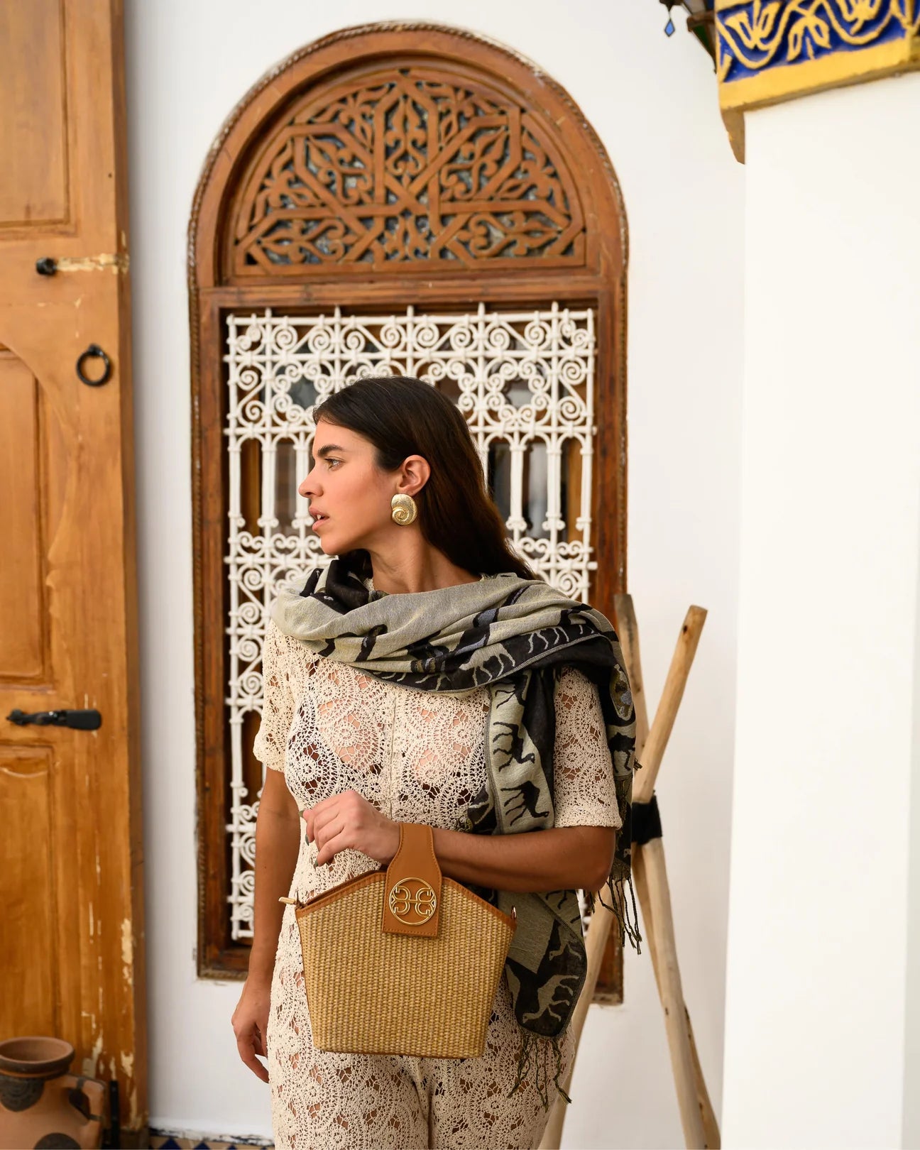 BONENDIS EVELYN RAFFIA HANDBAG TABAC