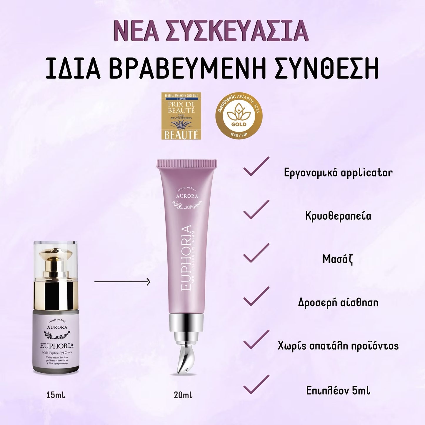 EUPHORIA MULTI-PEPTIDE EYE CREAM, 20ML AURORA NATURAL COSMETICS
