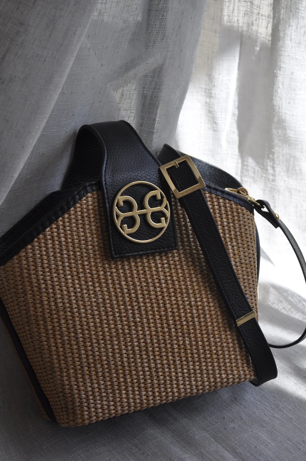 BONENDIS EVELYN RAFFIA HANDBAG BLACK