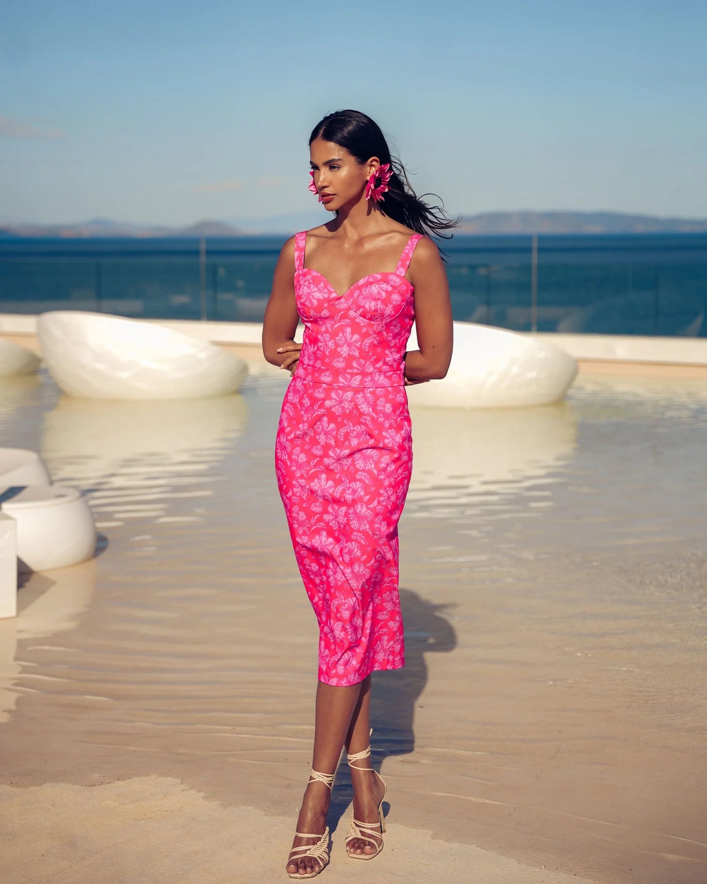 EVELEYA FUCHIA PASSION MIDI 100% COTTON DRESS