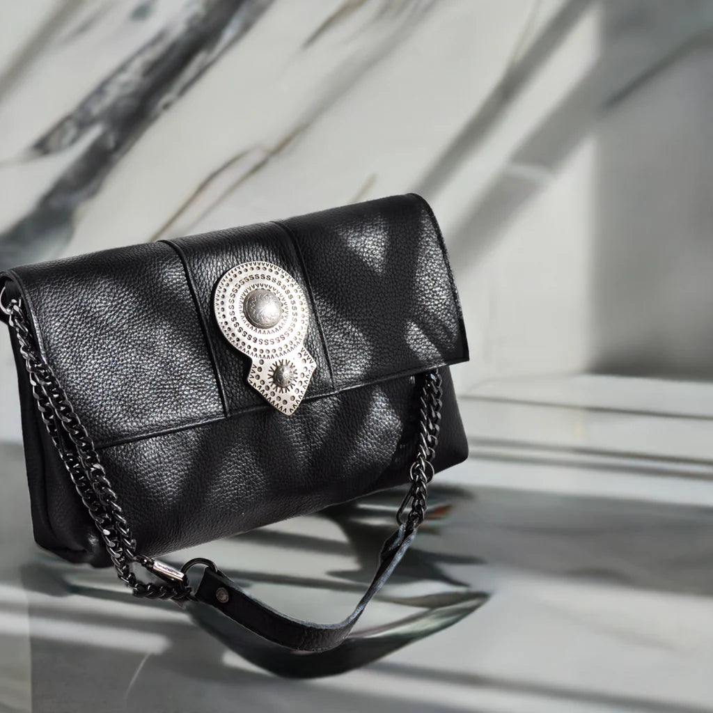 BONENDIS AURORA LEATHER SHOULDER BAG BLACK