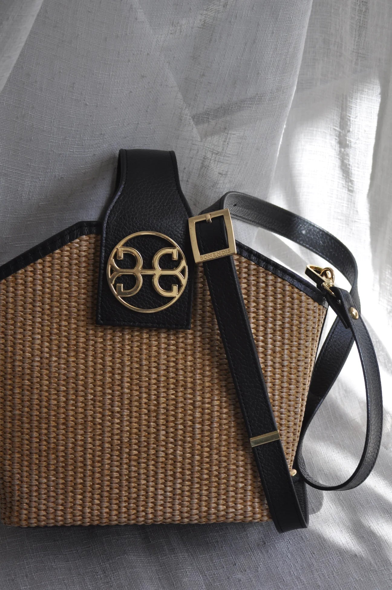 BONENDIS EVELYN RAFFIA HANDBAG BLACK