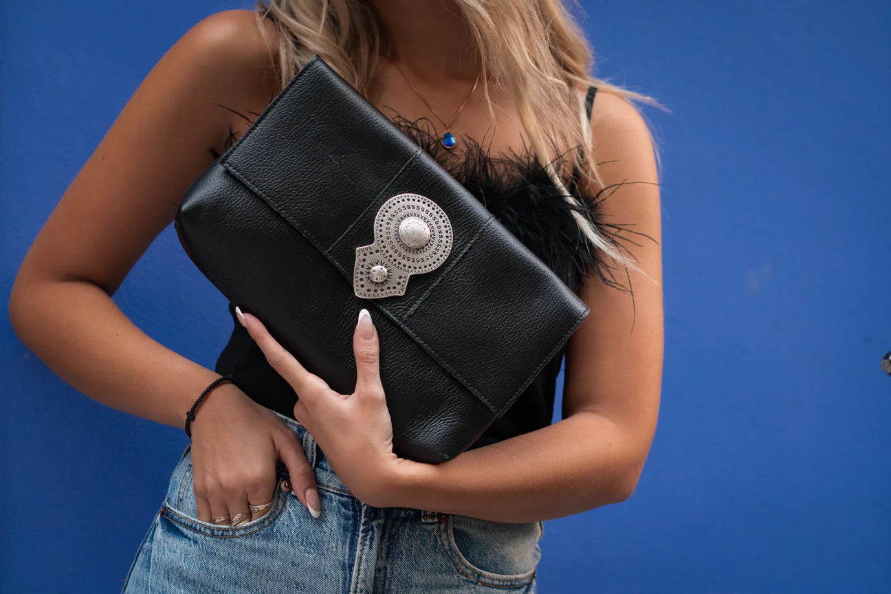 BONENDIS AURORA LEATHER SHOULDER BAG BLACK