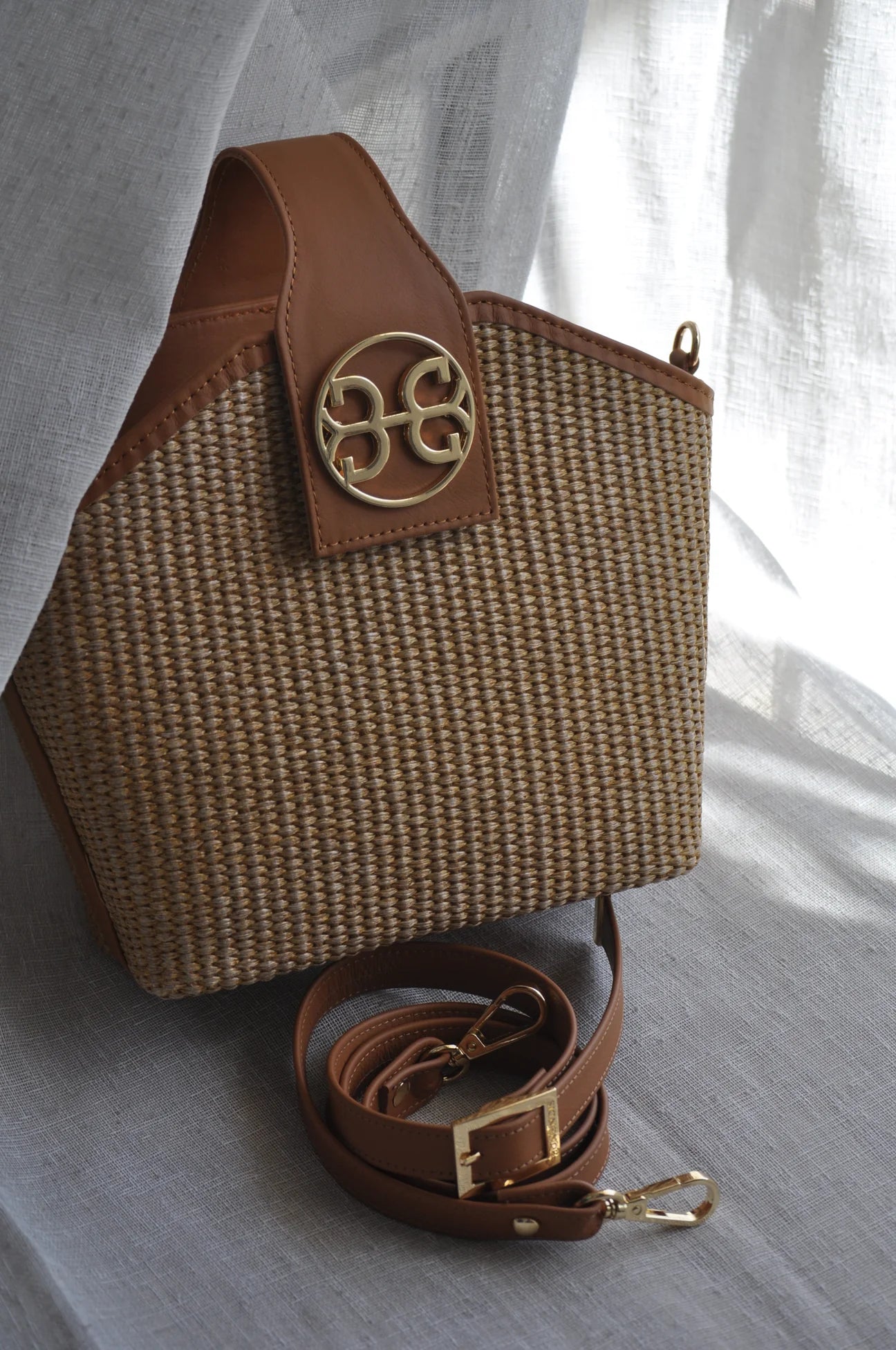 BONENDIS EVELYN RAFFIA HANDBAG TABAC