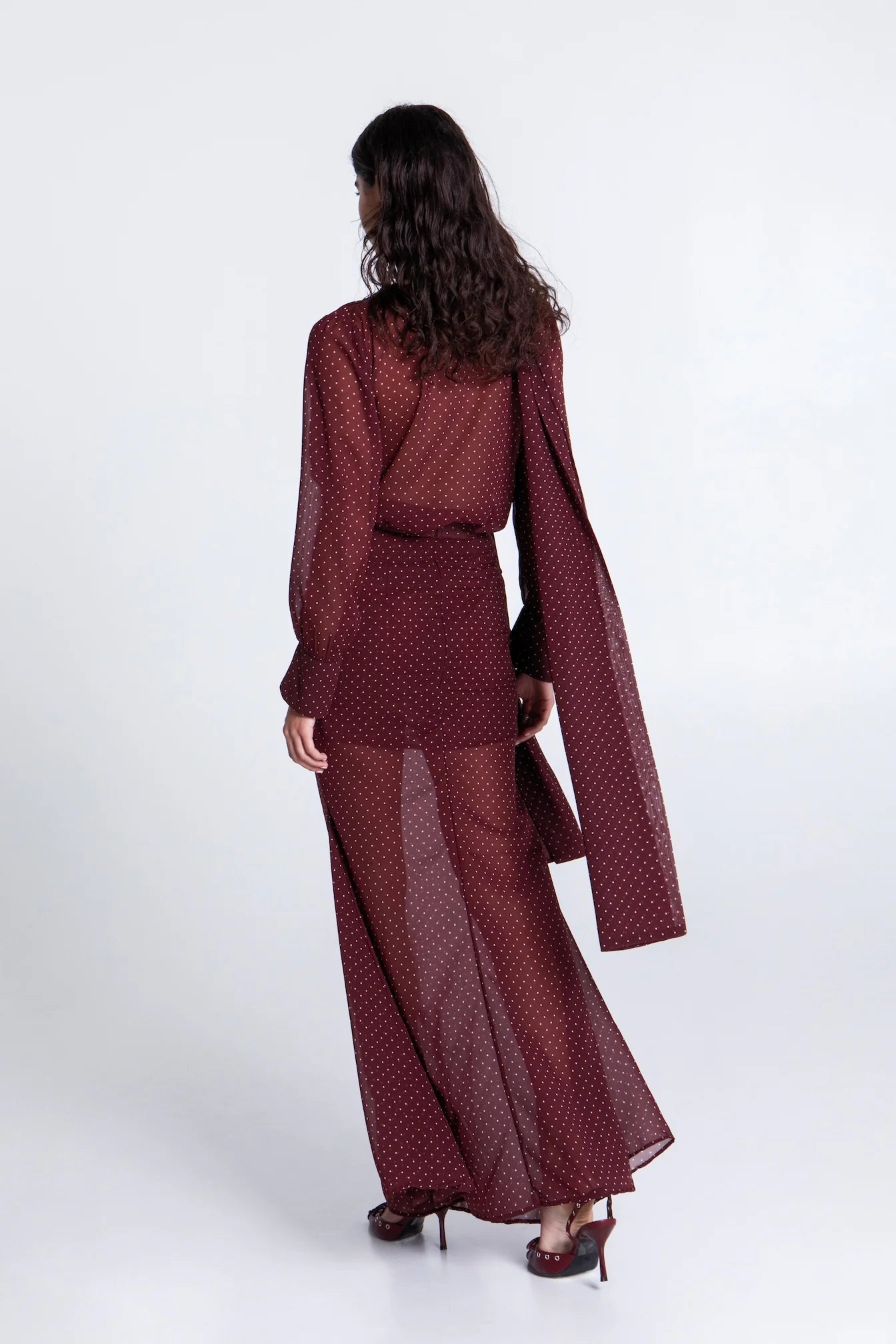 EVELEYA BURGUNDY POLKA DOTS MAXI SKIRT