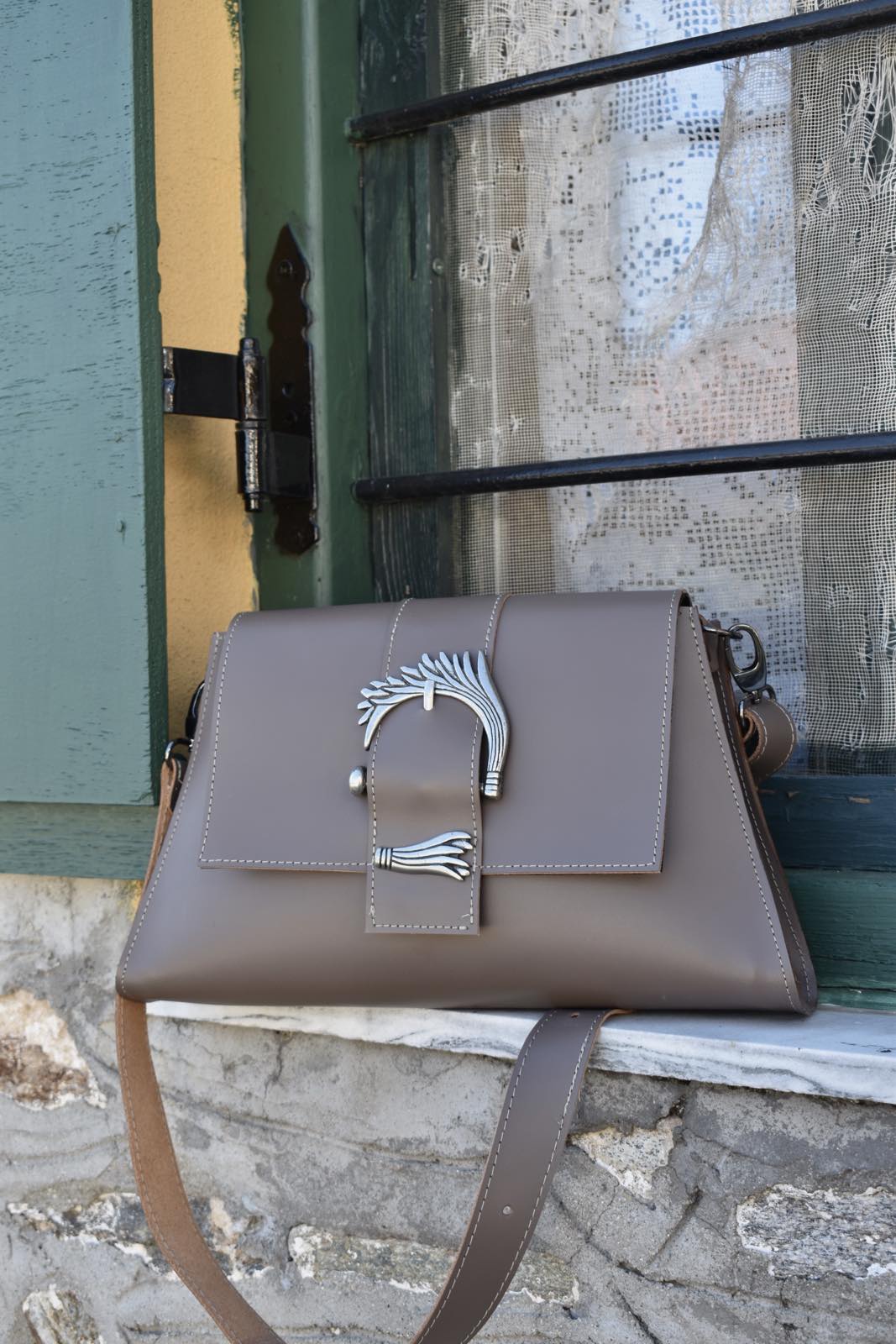 FIRE ON FIRE LEATHER BAG TAUPE TWINGREEN LEATHER