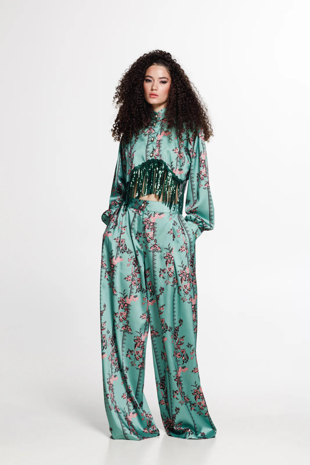 THE JERKINS TENAYA PANTS PRINTED EMERALD GREEN