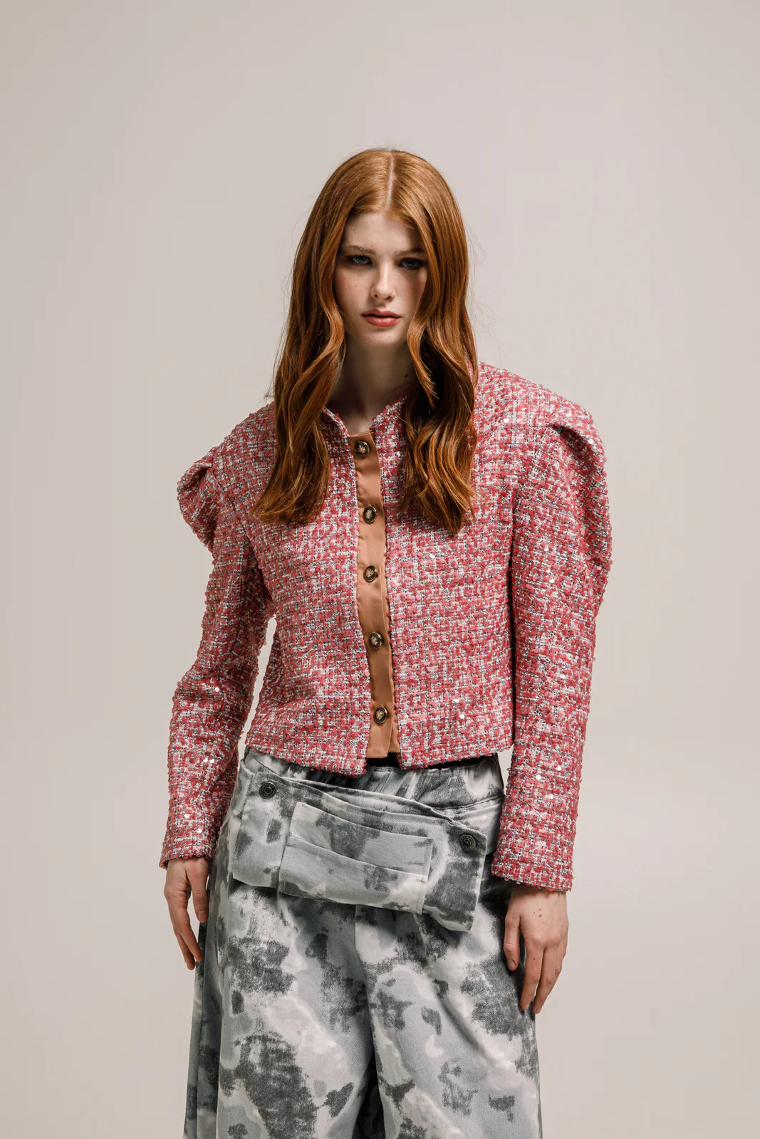SABU CROPPED BLAZER SEQUINED CORAL