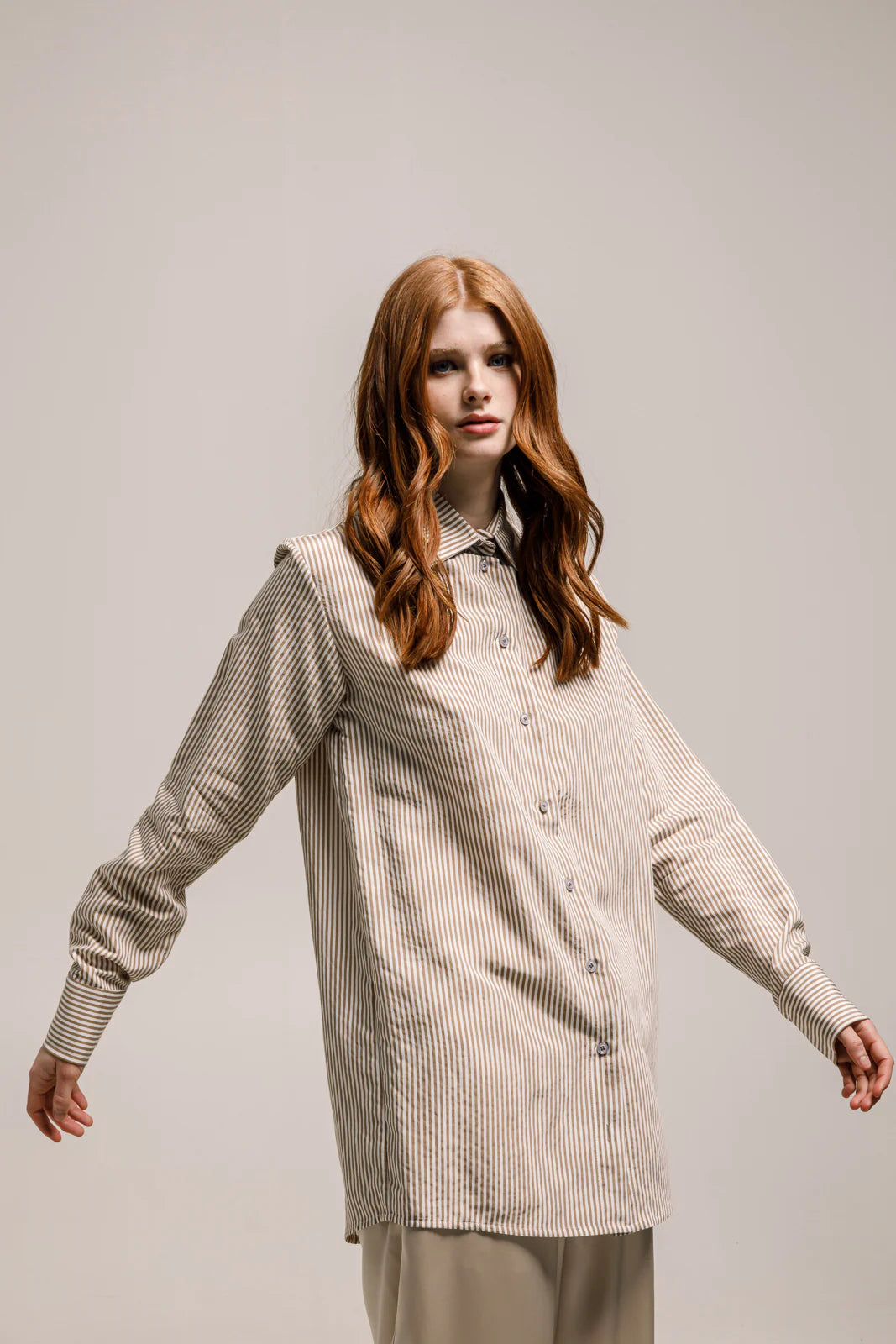 OLINA SHIRT STRIPED TAN BEIGE