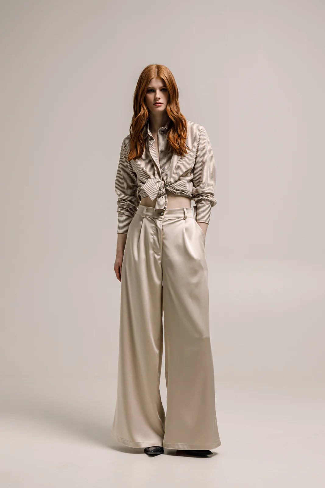 OLINA SHIRT STRIPED TAN BEIGE