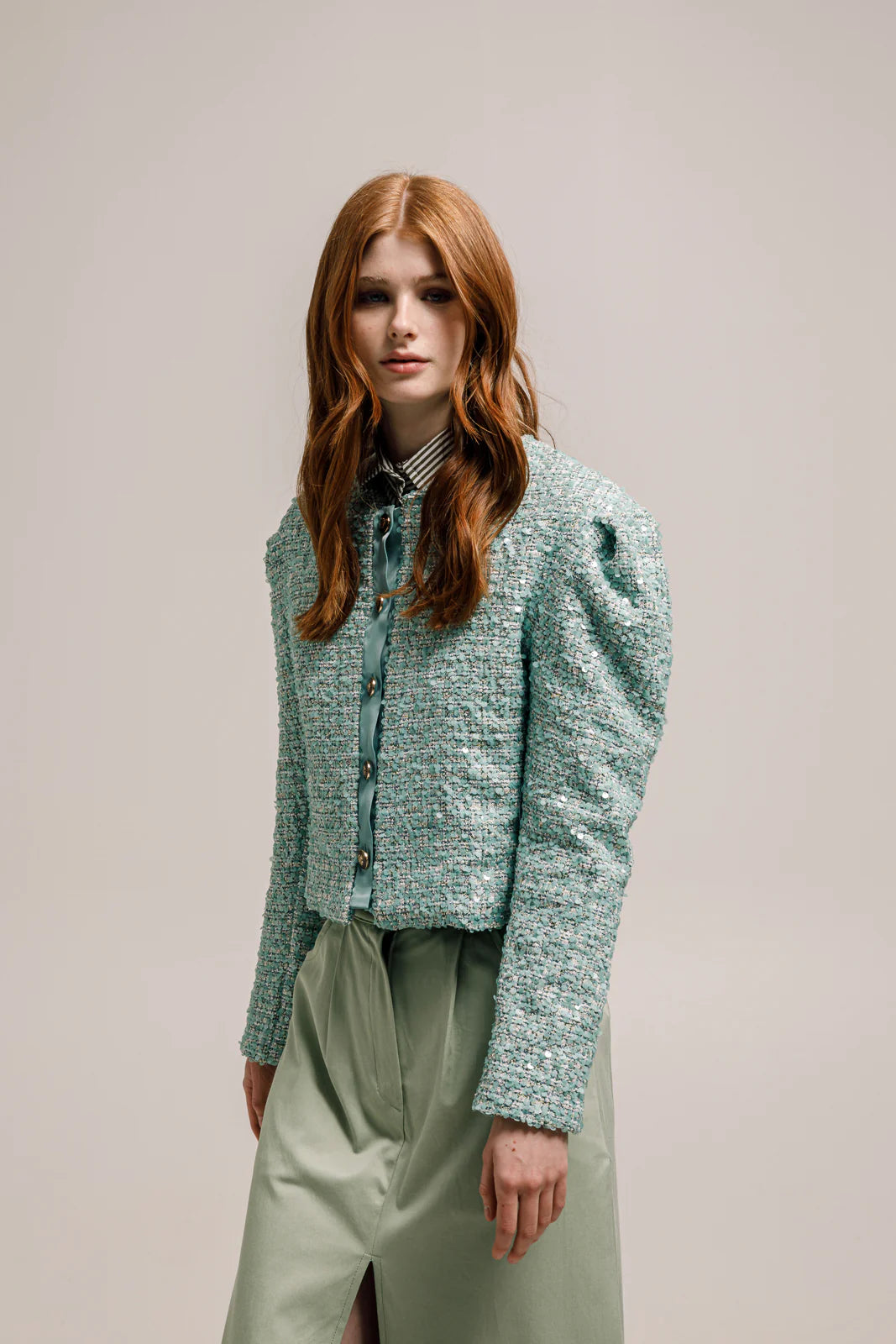 SABU CROPPED BLAZER SEQUINED MINT