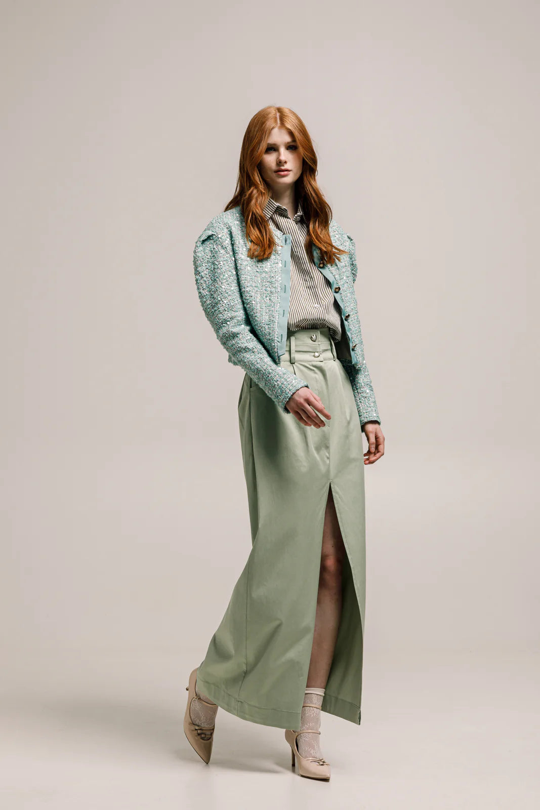 SABU CROPPED BLAZER SEQUINED MINT