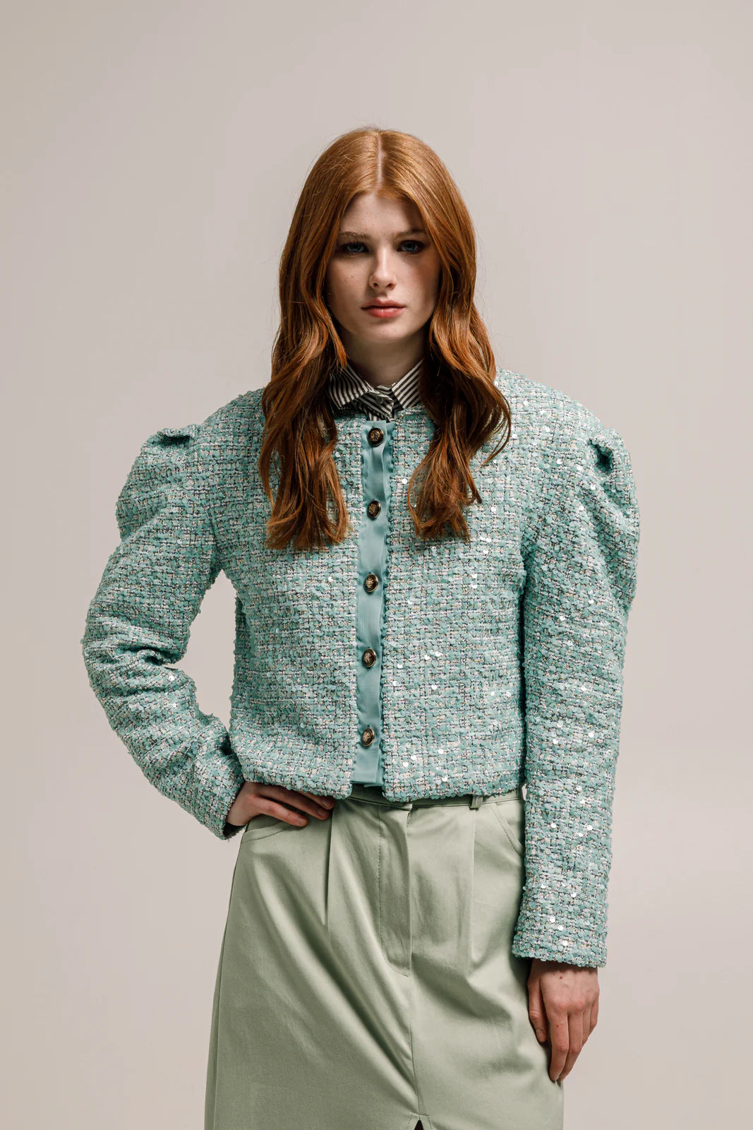 SABU CROPPED BLAZER SEQUINED MINT
