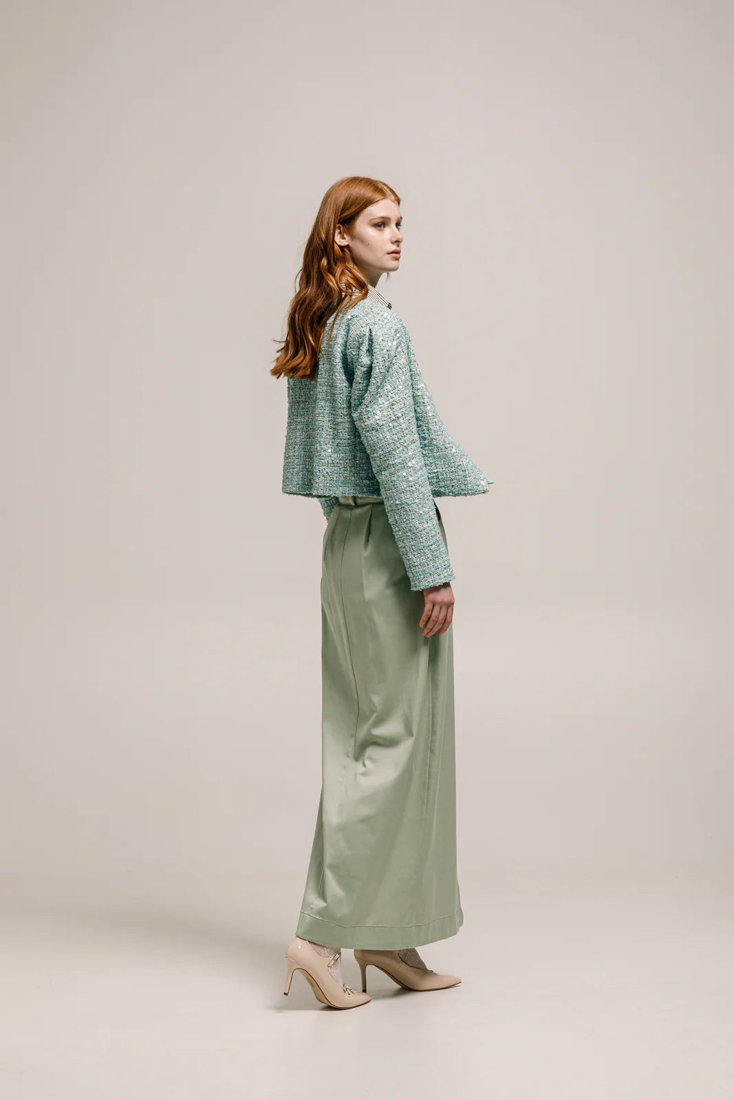 SABU CROPPED BLAZER SEQUINED MINT