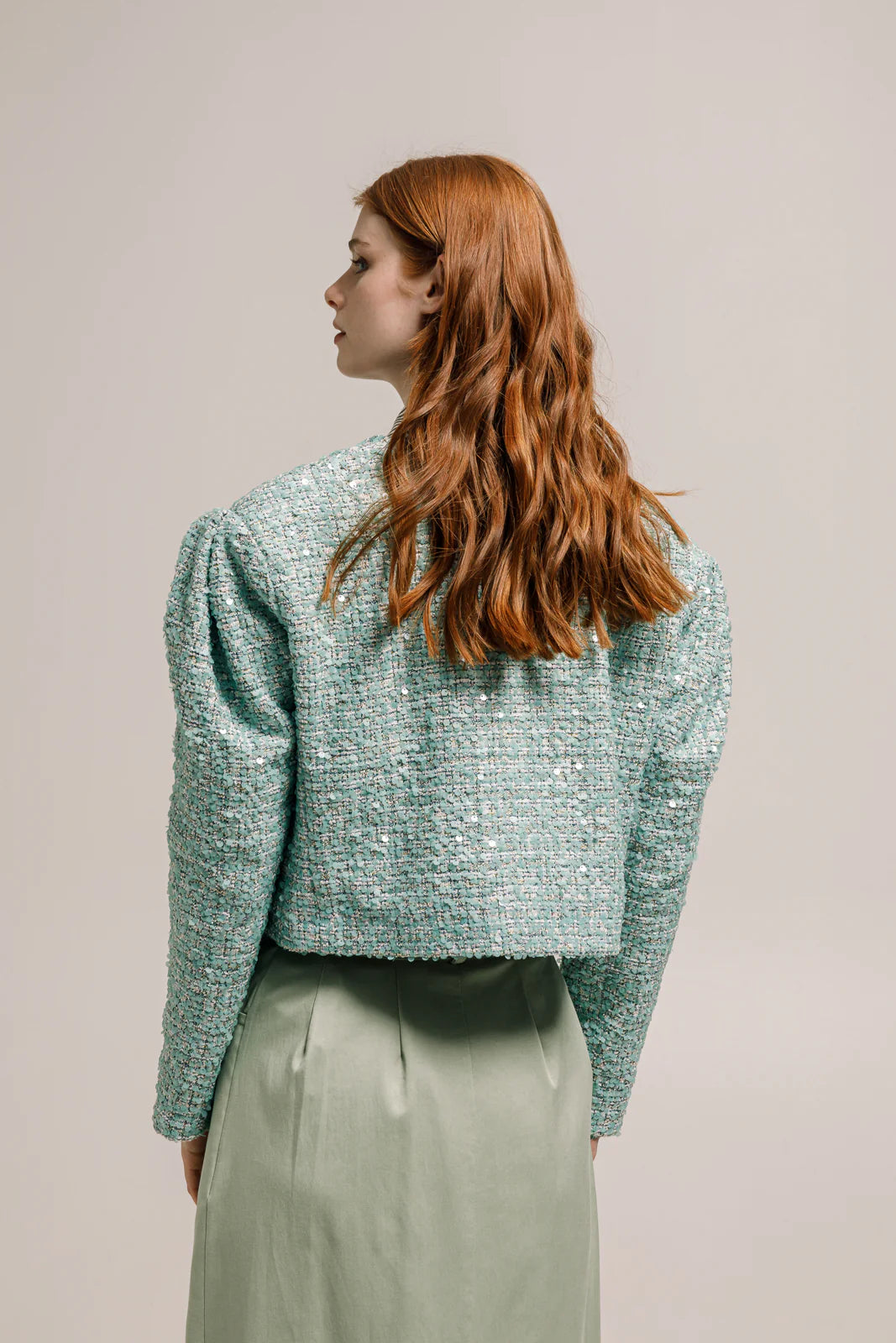 SABU CROPPED BLAZER SEQUINED MINT
