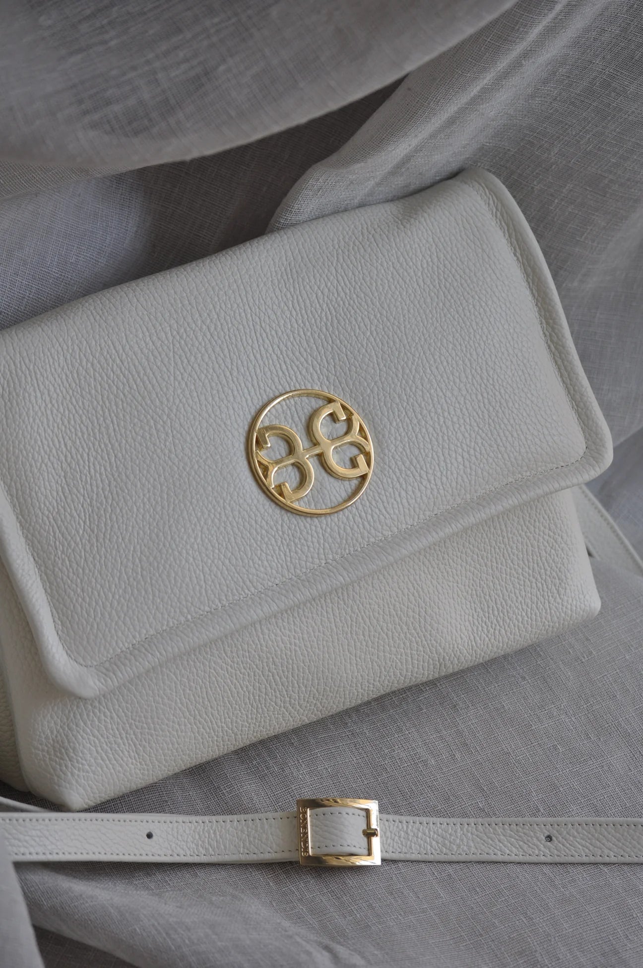 BONENDIS CLELIA LARGE LEATHER SHOULDER BAG CREAM