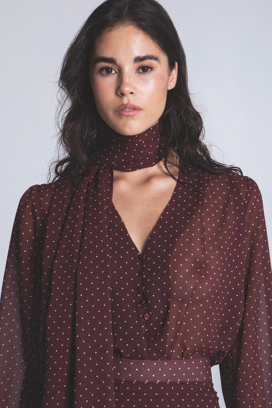 EVELEYA BURGUNDY POLKA DOTS SHIRT