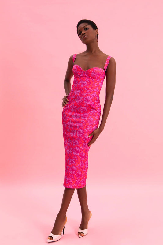 EVELEYA FUCHIA PASSION MIDI 100% COTTON DRESS