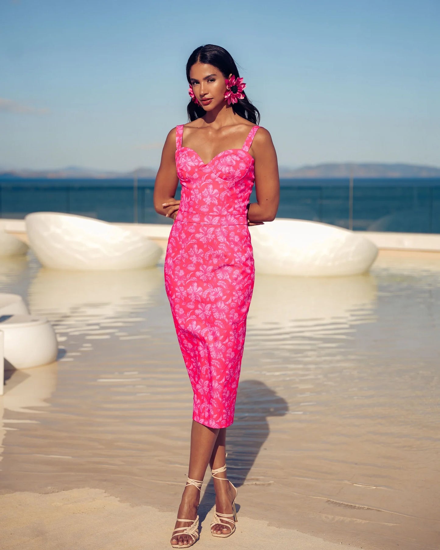 EVELEYA FUCHIA PASSION MIDI 100% COTTON DRESS
