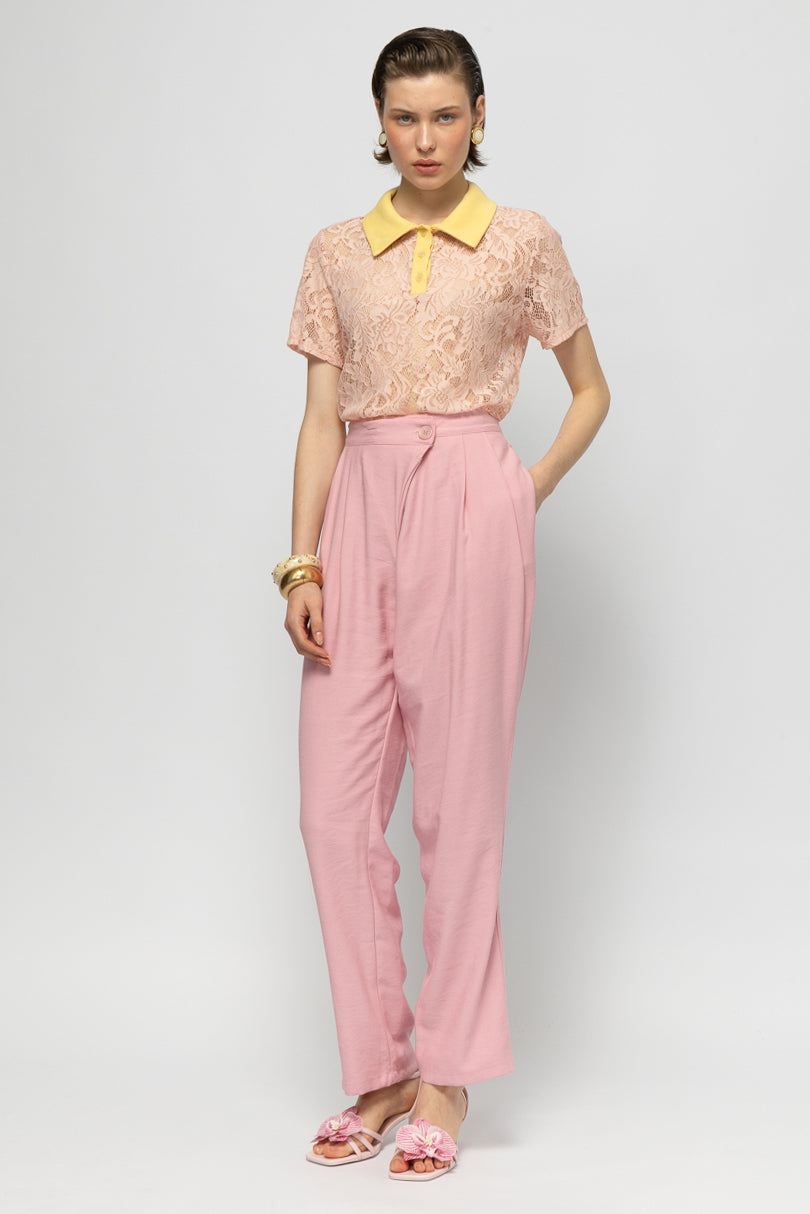 MALLORY CURACAO PINK LACE POLO TOP