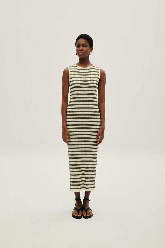COMBOS MAXI DRESS STRIPES ECRU/KHAKI