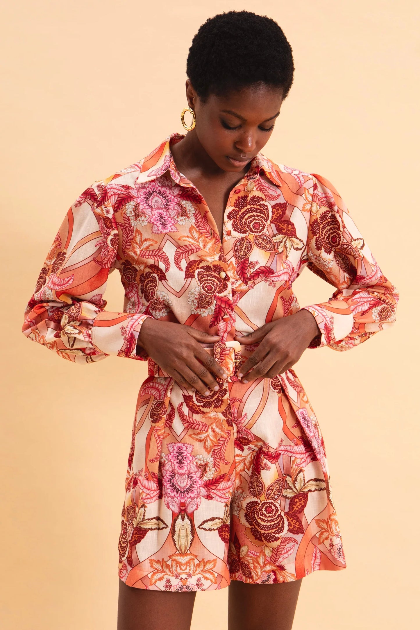 EVELEYA FLORAL SAFARI LINEN SHIRT