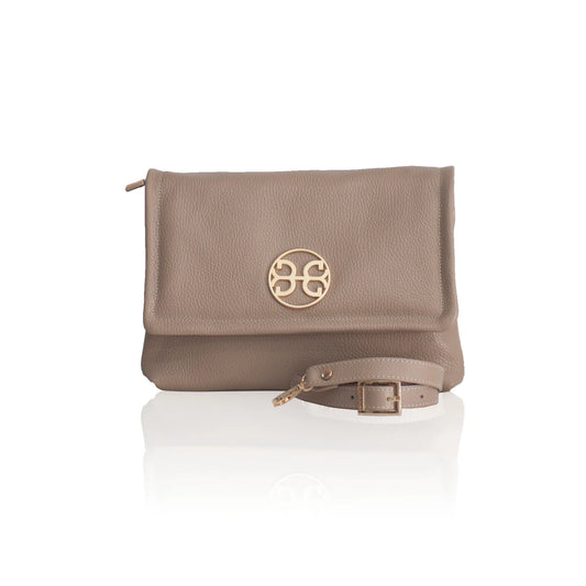 BONENDIS CLELIA LARGE LEATHER SHOULDER BAG TAUPE