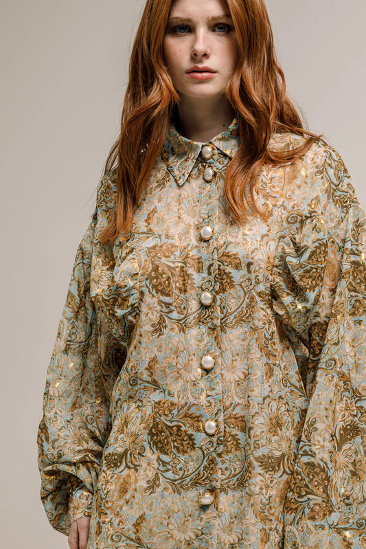 THE JERKINS HALIFA SHIRT PRINTED AQUA BLUE