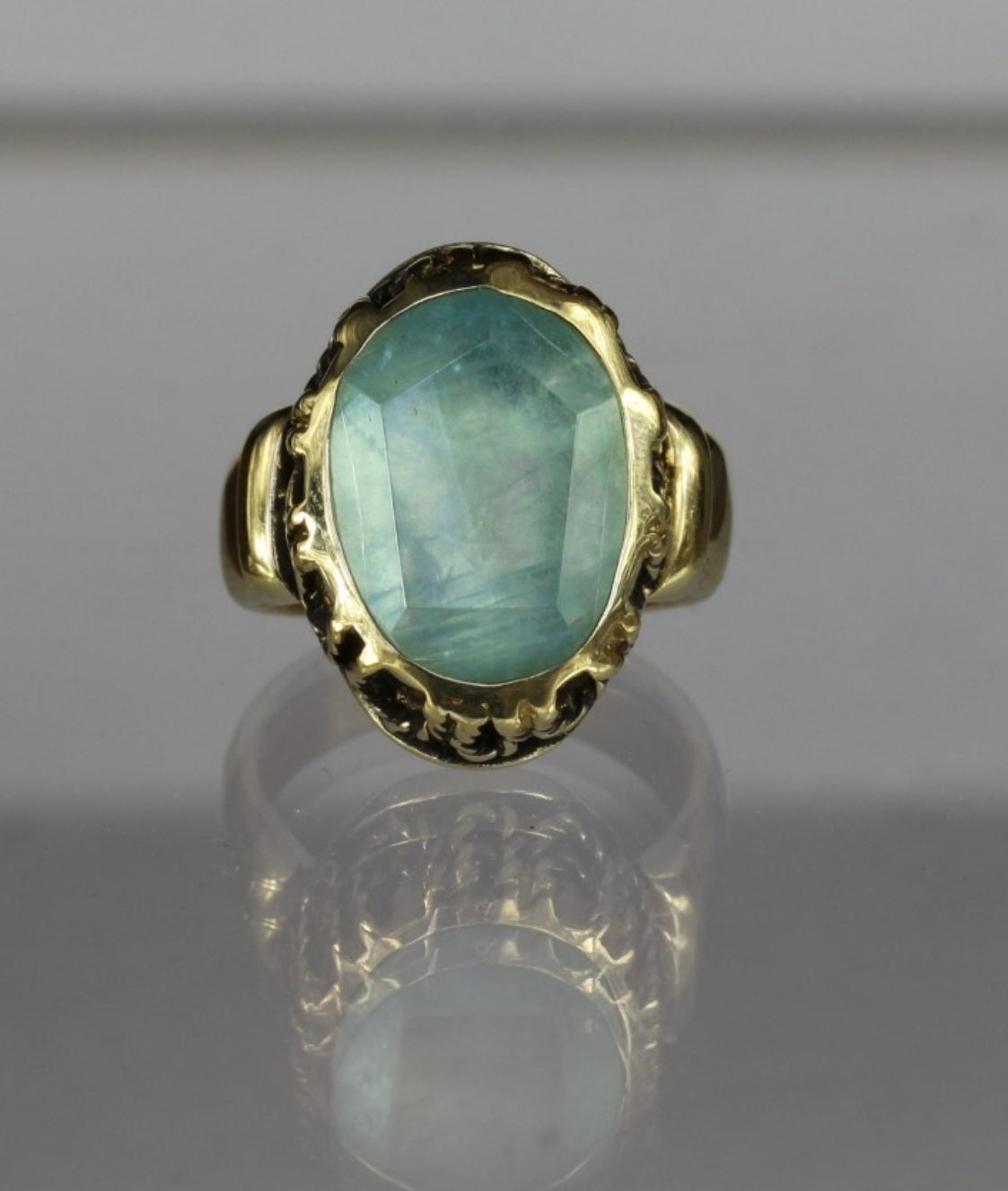 ELIZABETH AQUAMARINE FILIGREE BRONZE RING BREAK A STONE