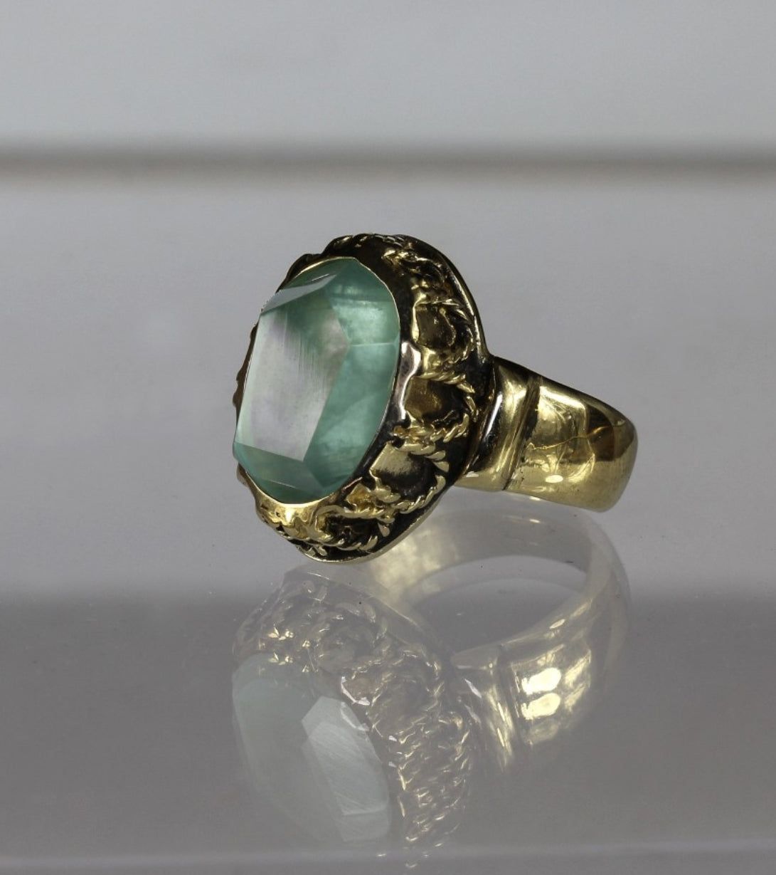 ELIZABETH AQUAMARINE FILIGREE BRONZE RING BREAK A STONE