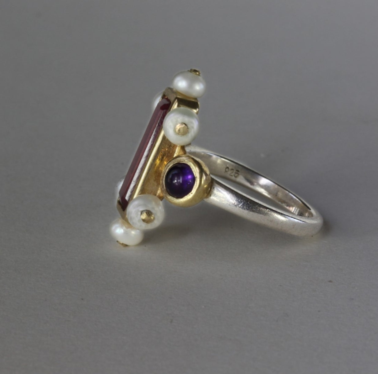 TOURMALINE AMETHYST AND PEARL SILVER 925 RING BREAK A STONE