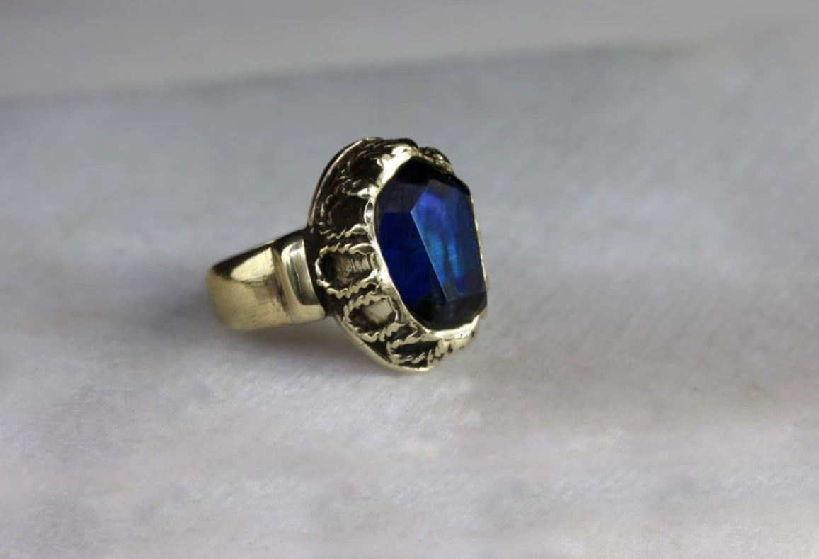 ELIZABETH SPECTROLITE FILIGREE BRONZE RING BREAK A STONE