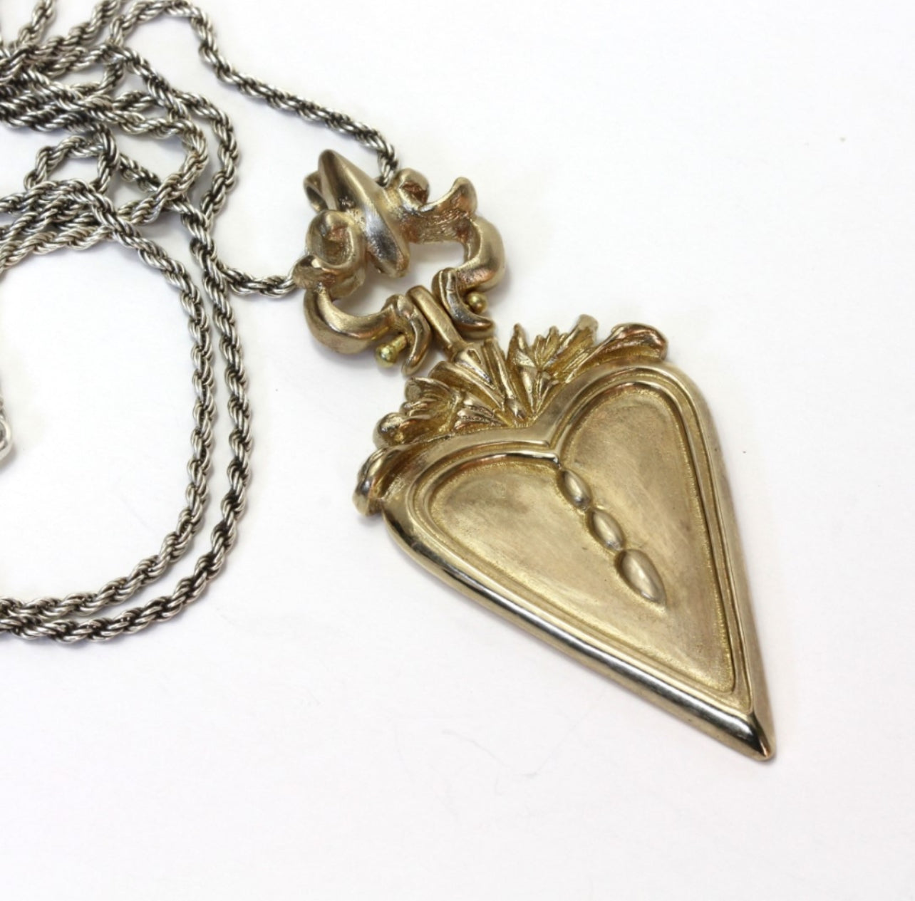 VICTORIAN HEART BRONZE PENDANT NECKLACE IN SILVER 925 CHAIN BREAK A STONE