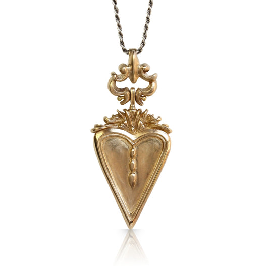 VICTORIAN HEART BRONZE PENDANT NECKLACE IN SILVER 925 CHAIN BREAK A STONE