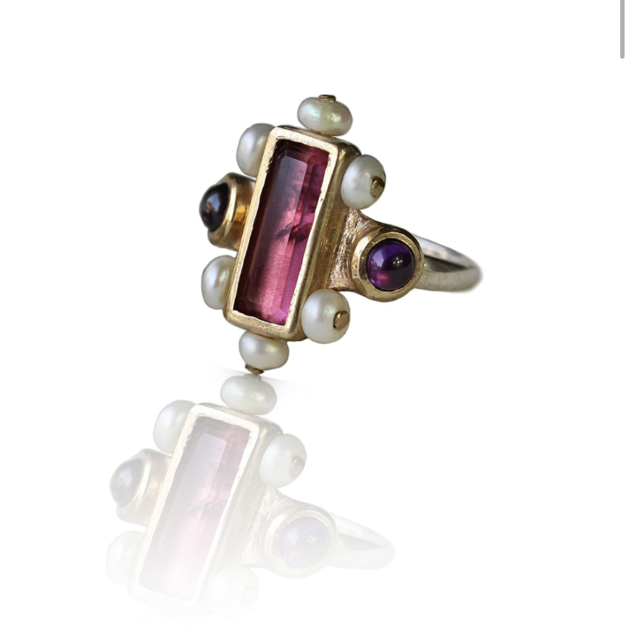 TOURMALINE AMETHYST AND PEARL SILVER 925 RING BREAK A STONE