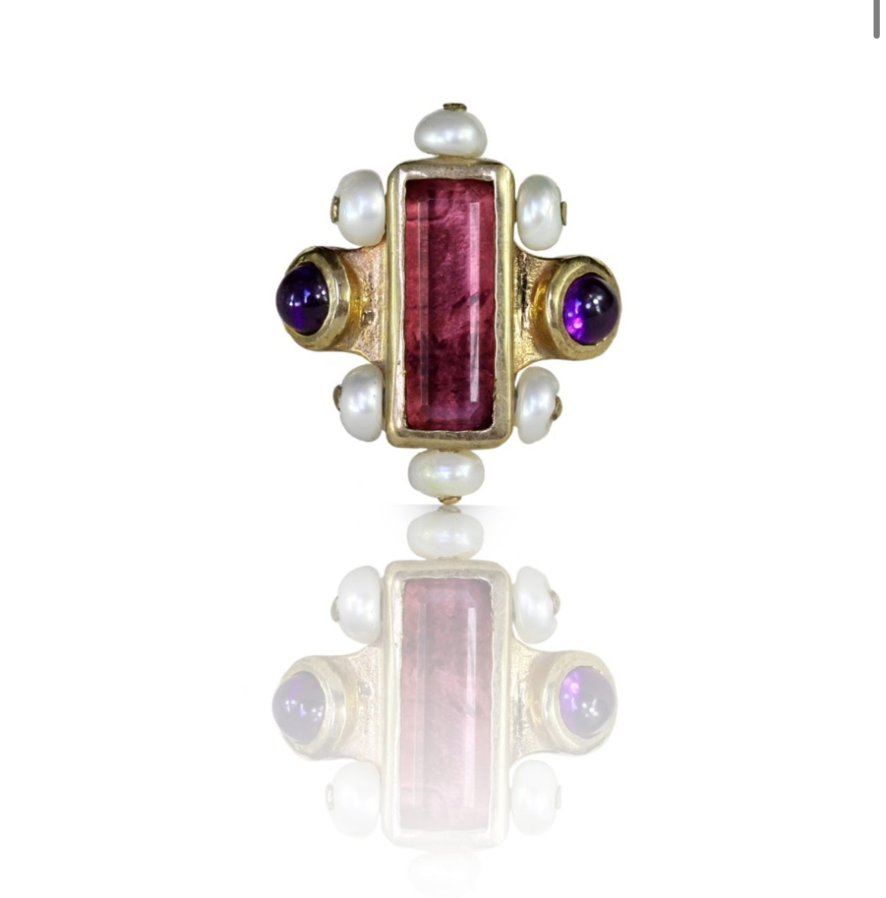 TOURMALINE AMETHYST AND PEARL SILVER 925 RING BREAK A STONE