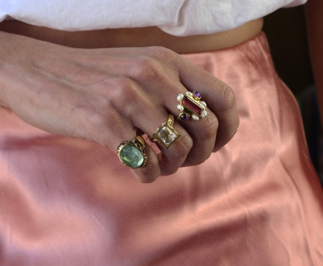 TOURMALINE AMETHYST AND PEARL SILVER 925 RING BREAK A STONE