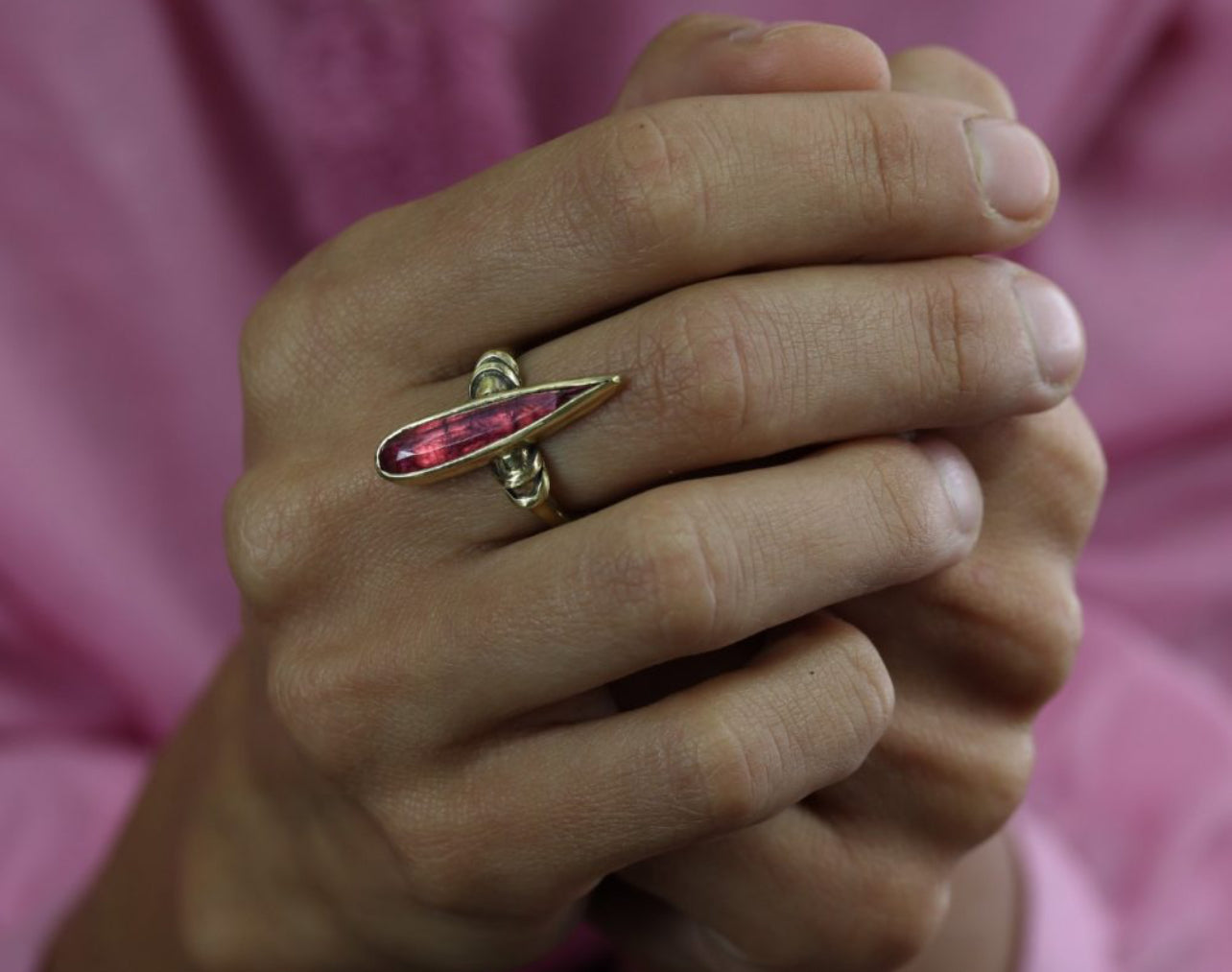 SPEAR PINK TOURMALINE BRINZE RING BREAK A STONE