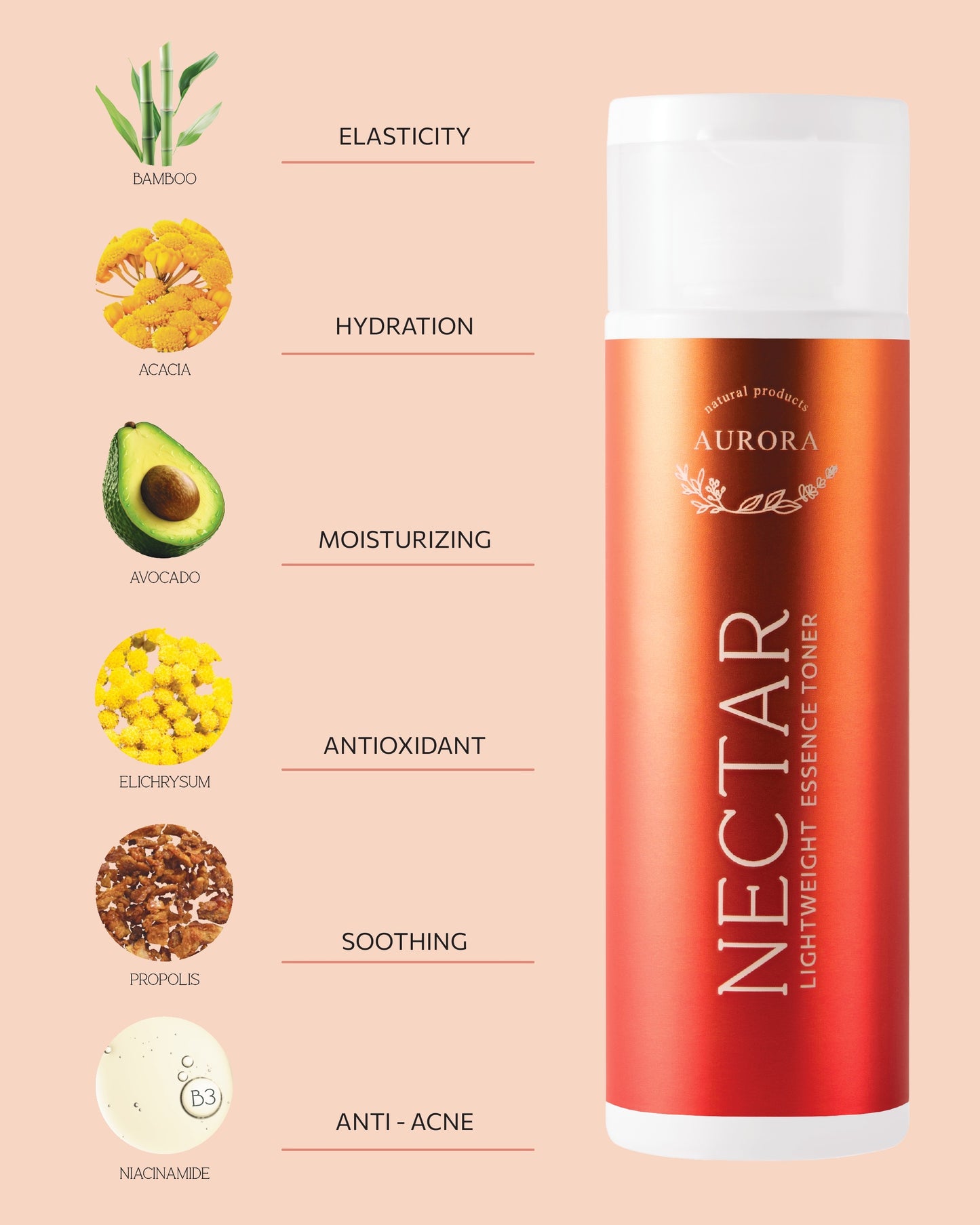 NECTAR LIGHTWEIGHT ESSENCE TONER, 200ml AURORA