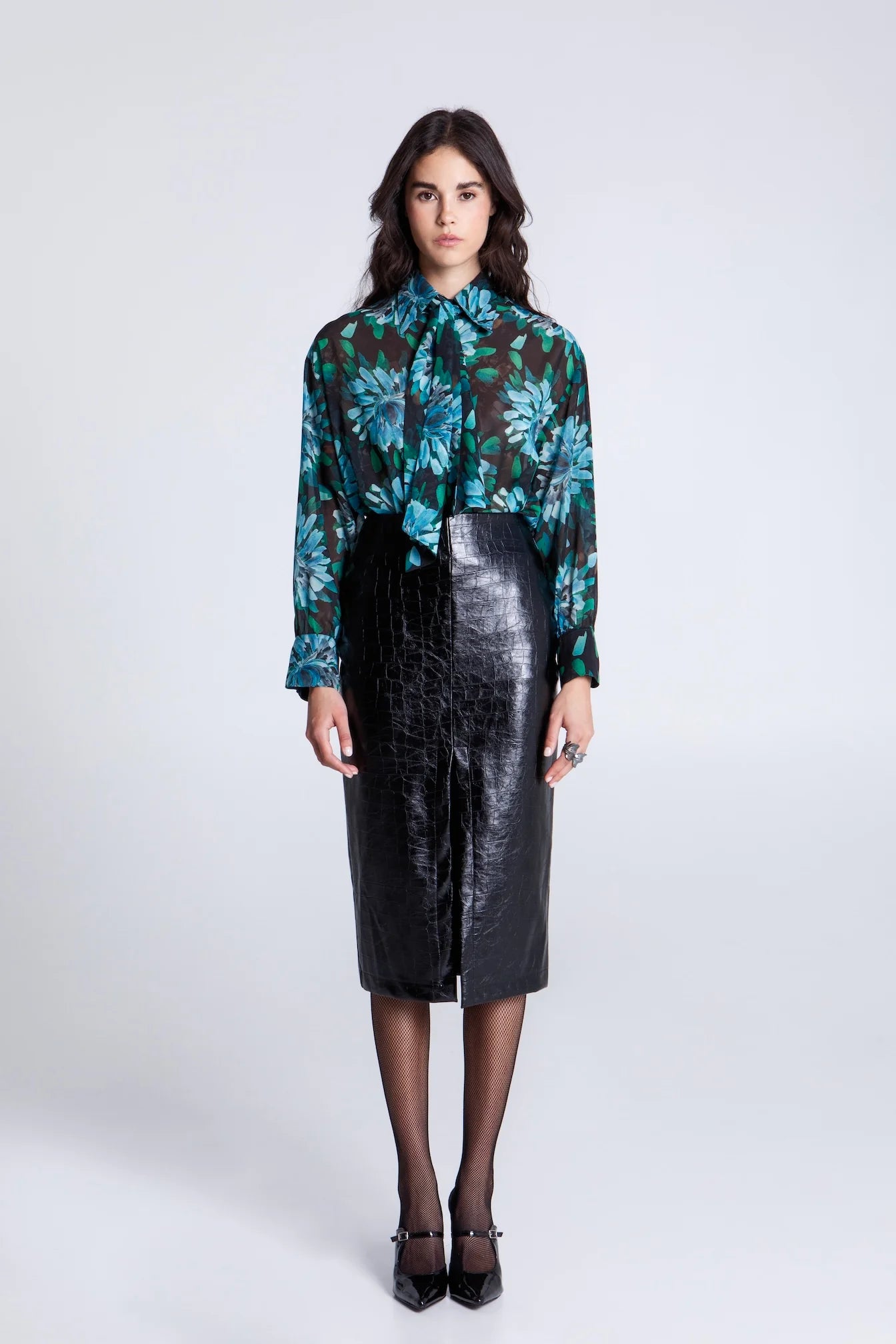 EVELEYA BLACK CROCO MIDI SKIRT