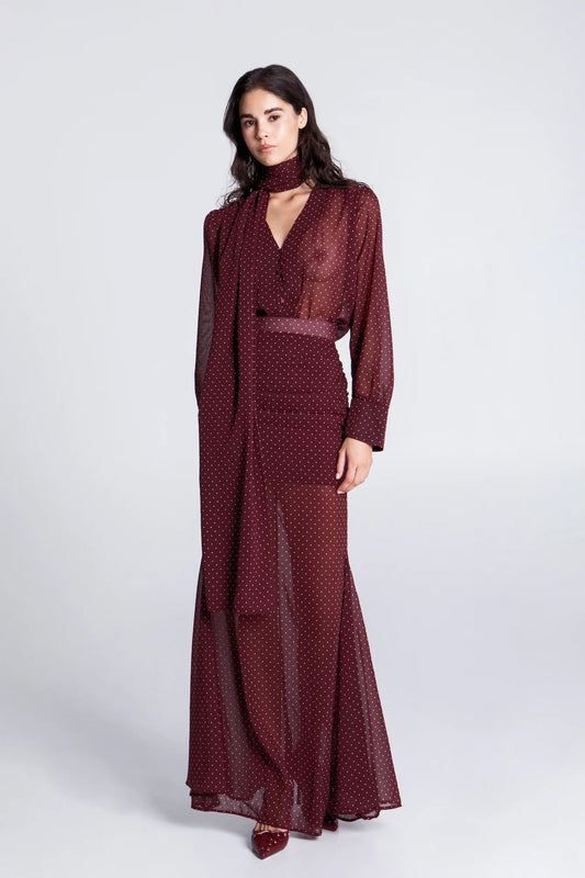 EVELEYA BURGUNDY POLKA DOTS MAXI SKIRT