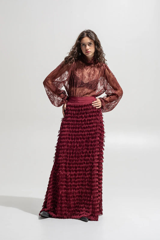 THE JERKINS OGIMA MAXI SKIRT BORDEAUX