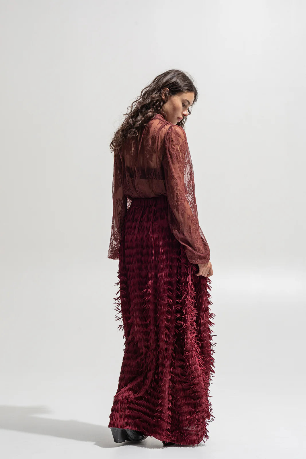 THE JERKINS OGIMA MAXI SKIRT BORDEAUX