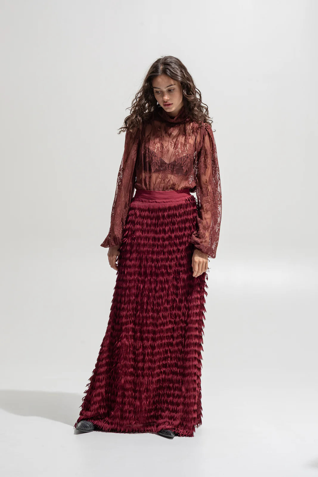 THE JERKINS OGIMA MAXI SKIRT BORDEAUX