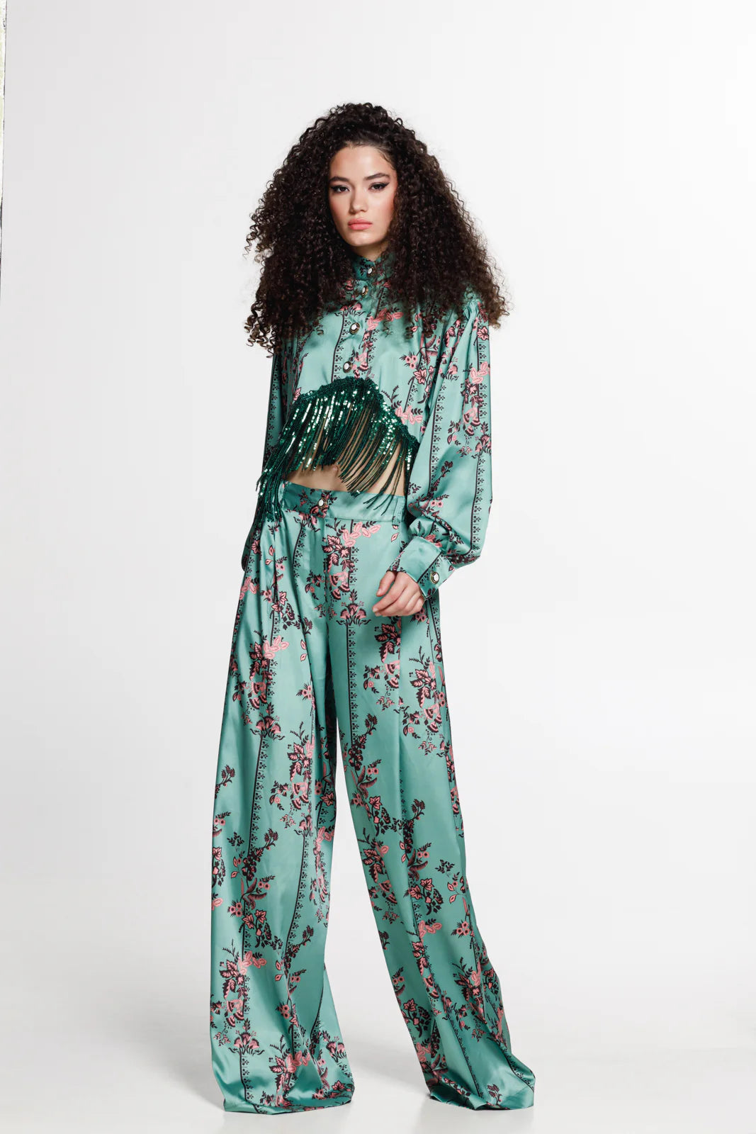 THE JERKINS TENAYA PANTS PRINTED EMERALD GREEN
