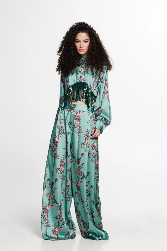 THE JERKINS TENAYA PANTS PRINTED EMERALD GREEN