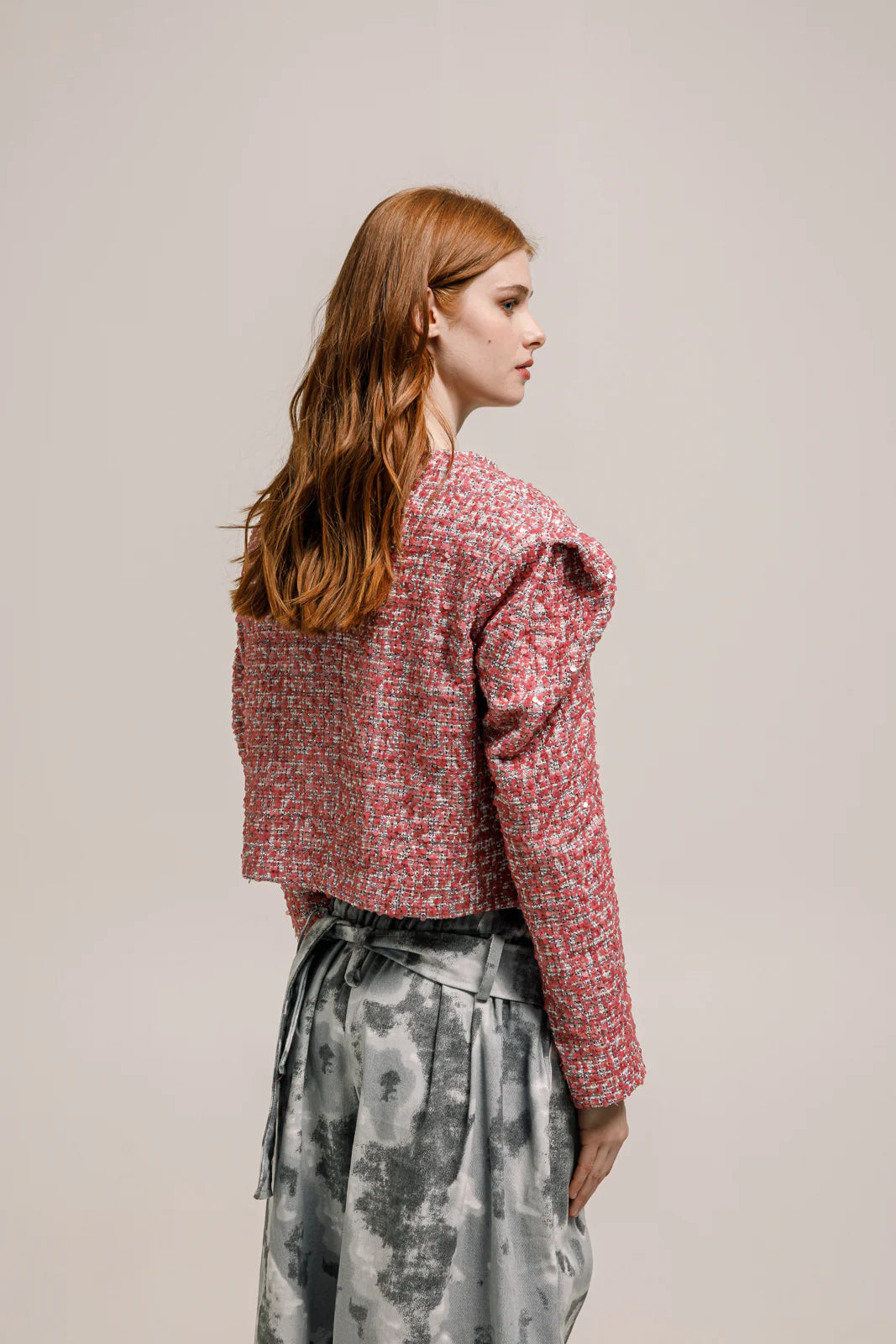 SABU CROPPED BLAZER SEQUINED CORAL